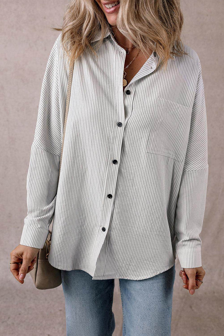 Black Roll-Tab Sleeve Pocketed Long Shirt - Fashion Queen -  12