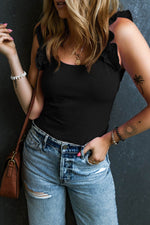 Load image into Gallery viewer, Black Ruffled Wide Straps Slim Tank Top - Fashion Queen -  10
