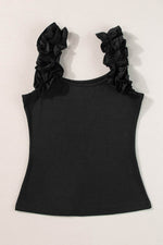 Load image into Gallery viewer, Black Ruffled Wide Straps Slim Tank Top - Fashion Queen -  11
