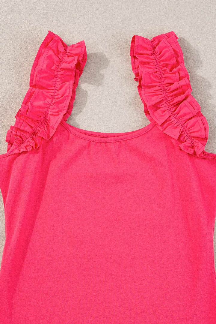 Black Ruffled Wide Straps Slim Tank Top - Fashion Queen -  26