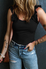 Load image into Gallery viewer, Black Ruffled Wide Straps Slim Tank Top - Fashion Queen -  3

