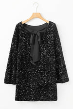 Load image into Gallery viewer, Black Sequin Long Sleeve Knot Cutout Back Mini Dress - Fashion Queen -  8
