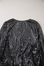 Load image into Gallery viewer, Black Sequin Mesh Long Sleeve Surplice Neck Bodysuit - Fashion Queen -  13
