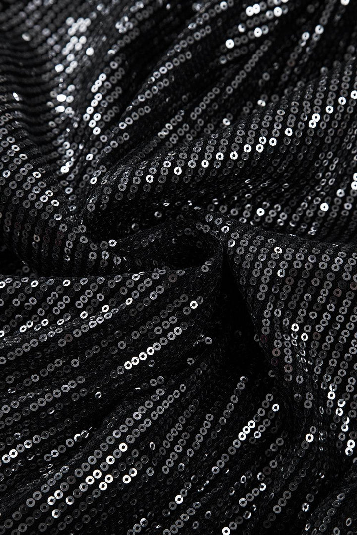 Black Sequin Mesh Long Sleeve Surplice Neck Bodysuit - Fashion Queen -  15