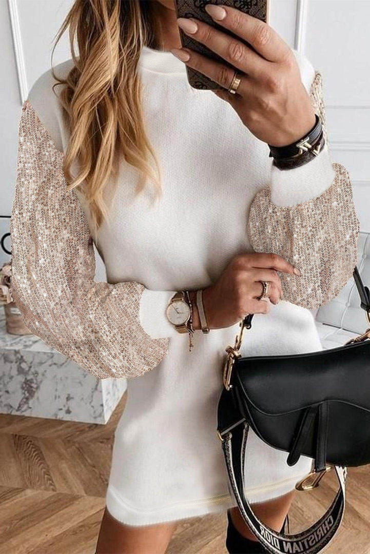 Black Sequin Puff Sleeve Shift Mini Dress - Fashion Queen -  19