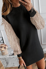 Load image into Gallery viewer, Black Sequin Puff Sleeve Shift Mini Dress - Fashion Queen -  2
