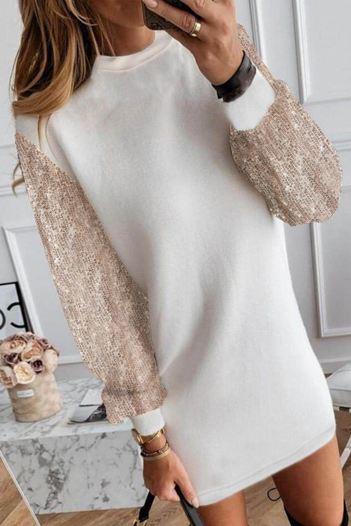 Black Sequin Puff Sleeve Shift Mini Dress - Fashion Queen -  20