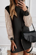 Load image into Gallery viewer, Black Sequin Puff Sleeve Shift Mini Dress - Fashion Queen -  3
