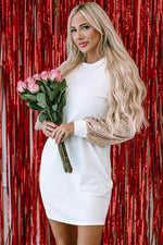 Load image into Gallery viewer, Black Sequin Puff Sleeve Shift Mini Dress - Fashion Queen -  4
