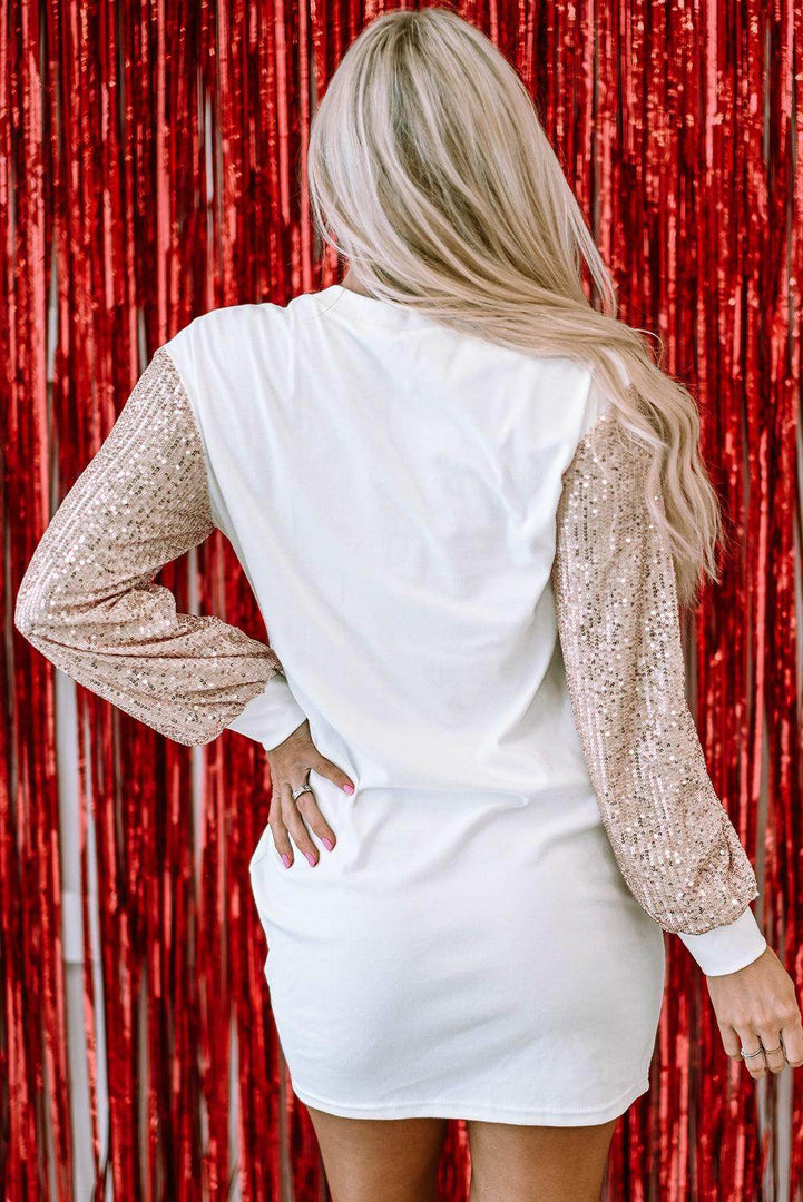 Black Sequin Puff Sleeve Shift Mini Dress - Fashion Queen -  5