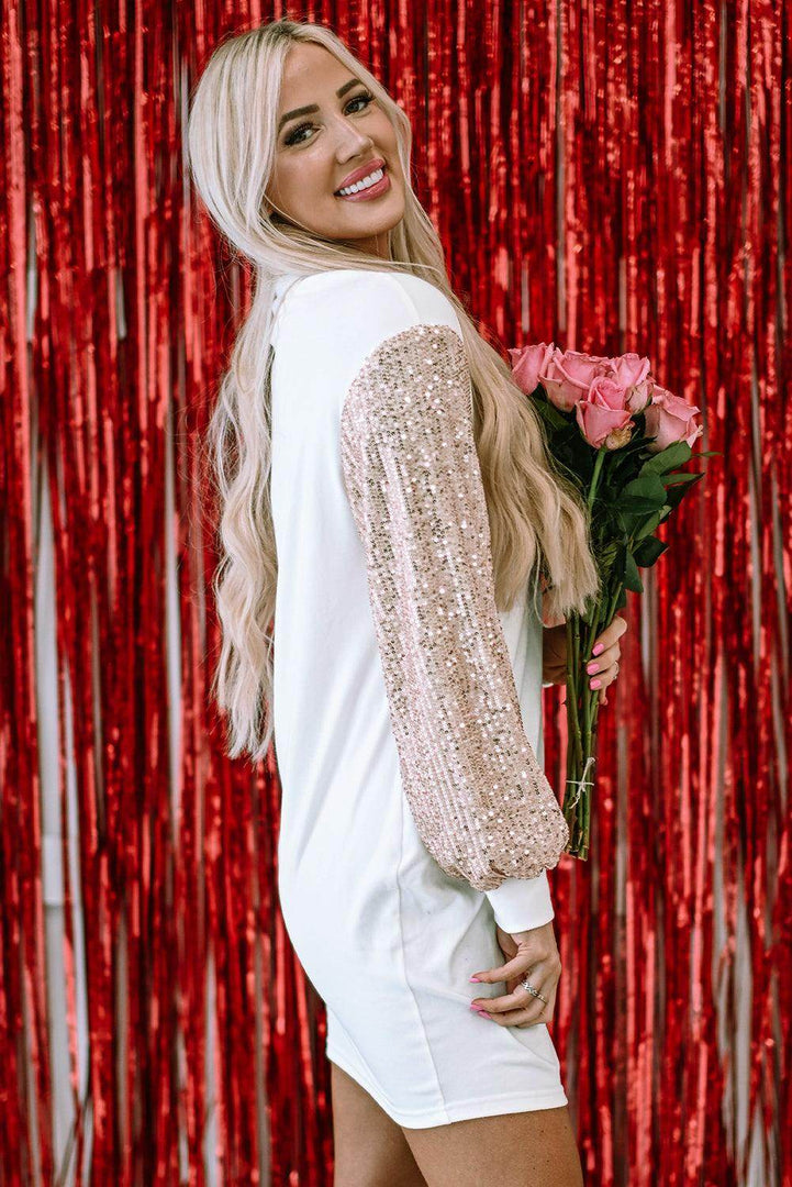 Black Sequin Puff Sleeve Shift Mini Dress - Fashion Queen -  6