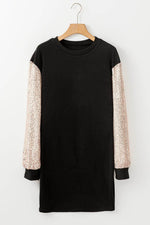 Load image into Gallery viewer, Black Sequin Puff Sleeve Shift Mini Dress - Fashion Queen -  7
