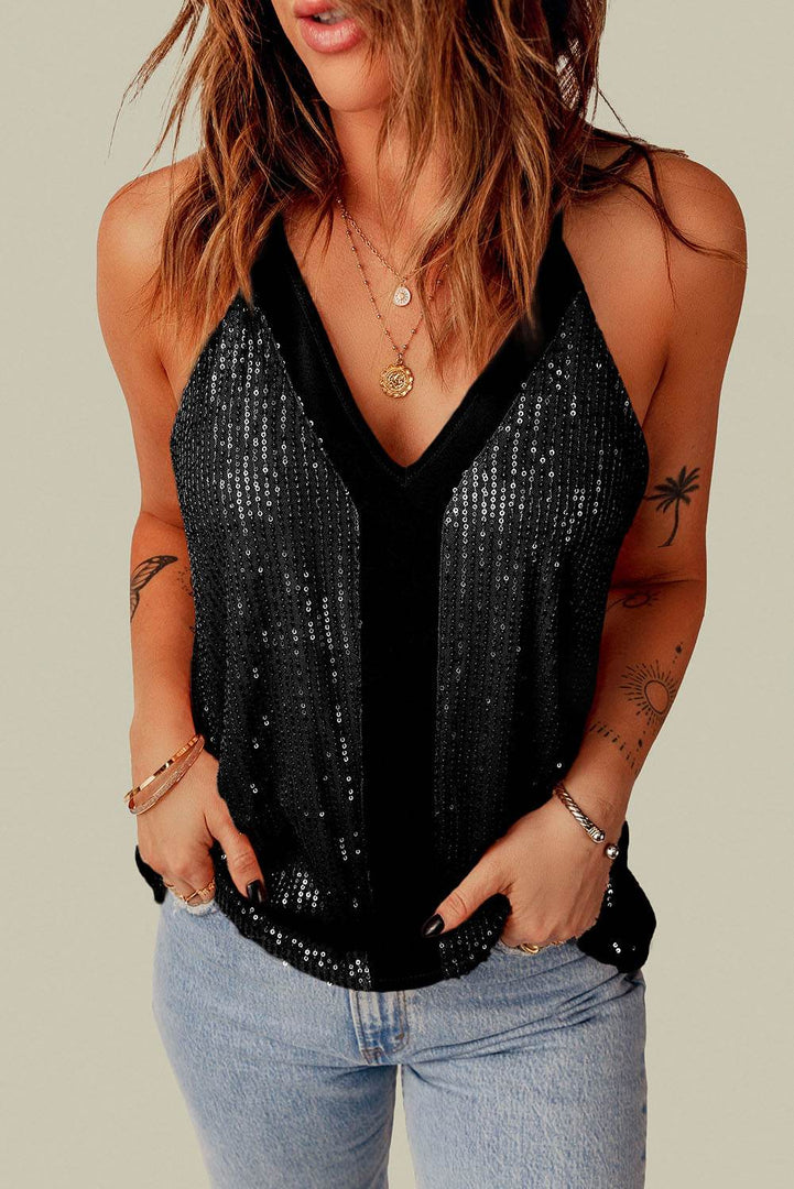 Black Sequin Racerback Tank - Fashion Queen -  4