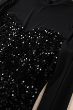 Load image into Gallery viewer, Black Sequin Velvet Sheer Mesh Mock Neck Blouse - Fashion Queen -  12
