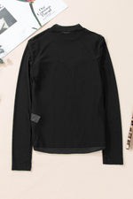 Load image into Gallery viewer, Black Sequin Velvet Sheer Mesh Mock Neck Blouse - Fashion Queen -  8
