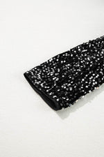Load image into Gallery viewer, Black Sequined Open Front Cropped Jacket - Fashion Queen -  15
