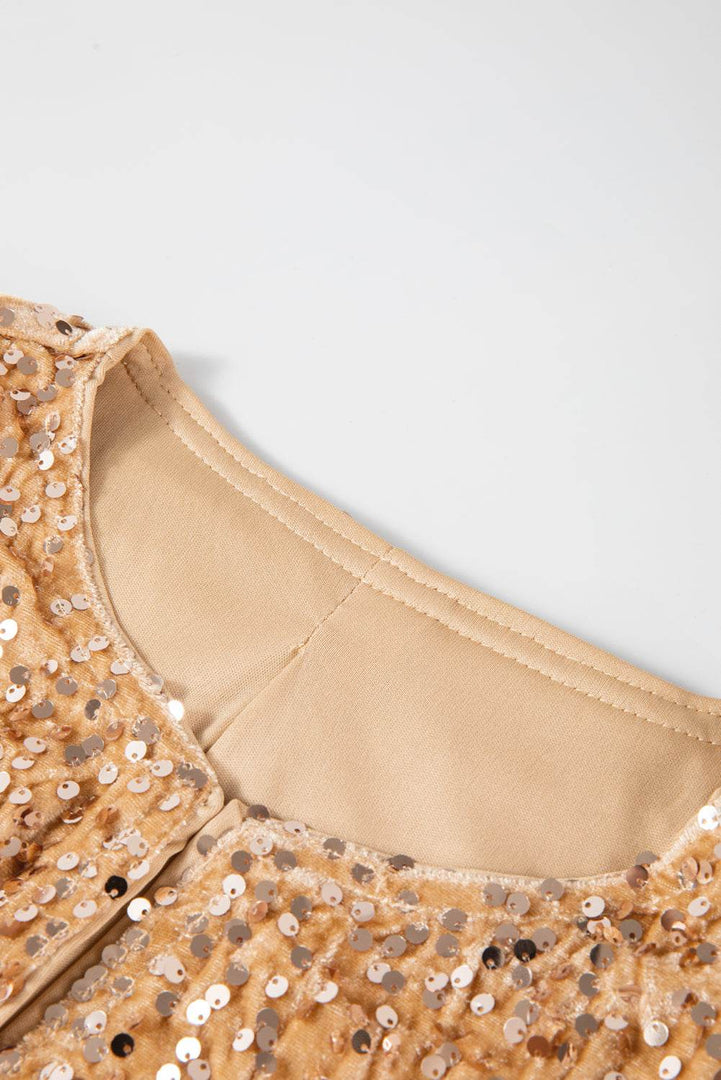 Black Sequined Open Front Cropped Jacket - Fashion Queen -  25