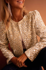 Load image into Gallery viewer, Black Sequined Open Front Cropped Jacket - Fashion Queen -  4
