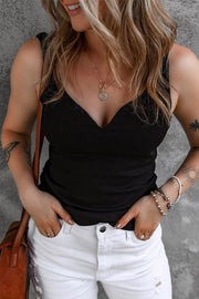 Black Sexy V Neck Ribbed Knit Sleeveless Top - Fashion Queen -  1