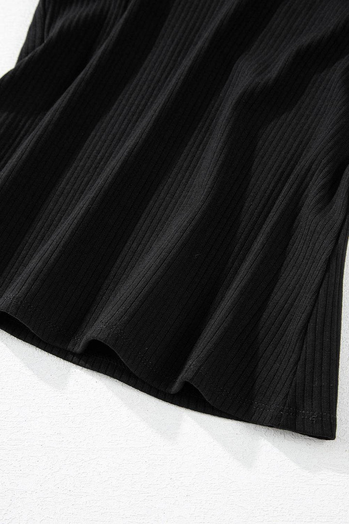 Black Sexy V Neck Ribbed Knit Sleeveless Top - Fashion Queen -  10