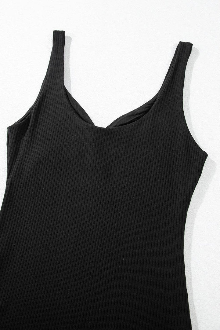 Black Sexy V Neck Ribbed Knit Sleeveless Top - Fashion Queen -  11