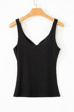 Load image into Gallery viewer, Black Sexy V Neck Ribbed Knit Sleeveless Top - Fashion Queen -  7
