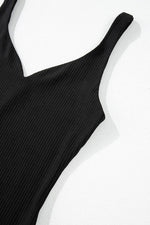 Load image into Gallery viewer, Black Sexy V Neck Ribbed Knit Sleeveless Top - Fashion Queen -  9

