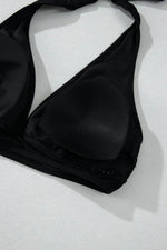 Load image into Gallery viewer, Black Sheer Mesh Edged Halter V Neck Push Up Bikini - Fashion Queen -  11
