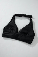 Load image into Gallery viewer, Black Sheer Mesh Edged Halter V Neck Push Up Bikini - Fashion Queen -  13
