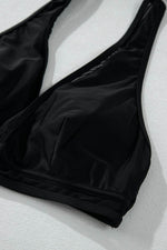 Load image into Gallery viewer, Black Sheer Mesh Edged Halter V Neck Push Up Bikini - Fashion Queen -  14
