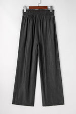 Load image into Gallery viewer, Black Side Pockets Frilled Smocked High Waist Wide Leg Jeans - Fashion Queen -  10
