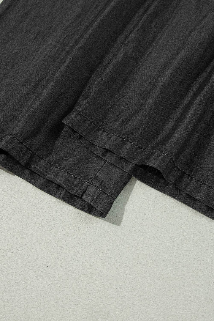 Black Side Pockets Frilled Smocked High Waist Wide Leg Jeans - Fashion Queen -  12