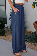 Load image into Gallery viewer, Black Side Pockets Frilled Smocked High Waist Wide Leg Jeans - Fashion Queen -  15
