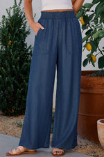 Load image into Gallery viewer, Black Side Pockets Frilled Smocked High Waist Wide Leg Jeans - Fashion Queen -  16
