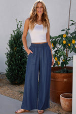 Load image into Gallery viewer, Black Side Pockets Frilled Smocked High Waist Wide Leg Jeans - Fashion Queen -  18
