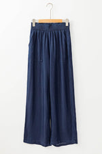 Load image into Gallery viewer, Black Side Pockets Frilled Smocked High Waist Wide Leg Jeans - Fashion Queen -  25
