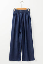 Load image into Gallery viewer, Black Side Pockets Frilled Smocked High Waist Wide Leg Jeans - Fashion Queen -  26
