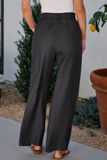 Load image into Gallery viewer, Black Side Pockets Frilled Smocked High Waist Wide Leg Jeans - Fashion Queen -  3
