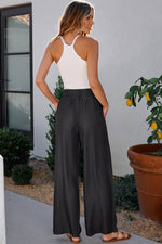 Load image into Gallery viewer, Black Side Pockets Frilled Smocked High Waist Wide Leg Jeans - Fashion Queen -  8
