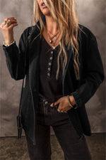 Load image into Gallery viewer, Black Side Pockets Lapel Collar Denim Jacket - Fashion Queen -  1
