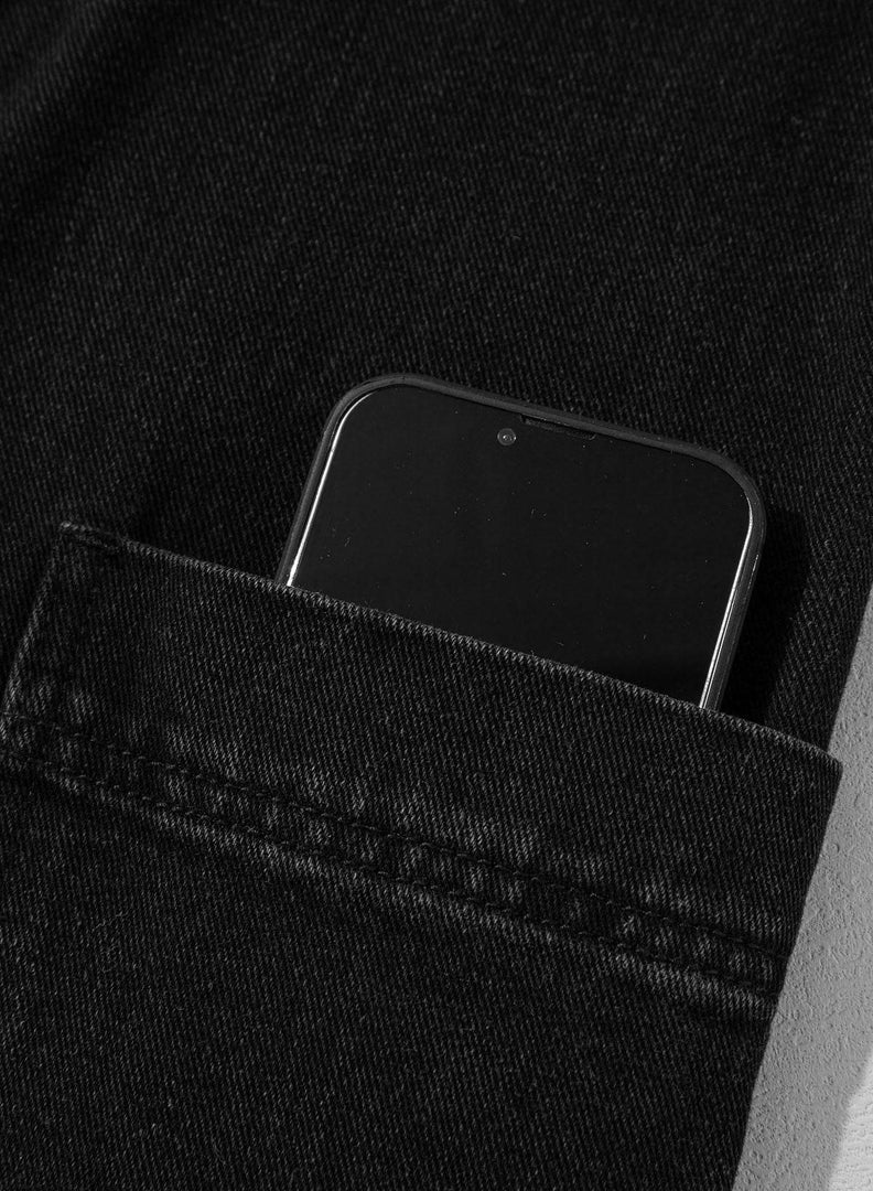 Black Side Pockets Lapel Collar Denim Jacket - Fashion Queen -  16