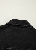 Load image into Gallery viewer, Black Side Pockets Lapel Collar Denim Jacket - Fashion Queen -  18

