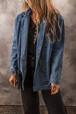 Load image into Gallery viewer, Black Side Pockets Lapel Collar Denim Jacket - Fashion Queen -  19
