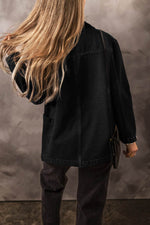 Load image into Gallery viewer, Black Side Pockets Lapel Collar Denim Jacket - Fashion Queen -  2
