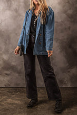 Load image into Gallery viewer, Black Side Pockets Lapel Collar Denim Jacket - Fashion Queen -  20
