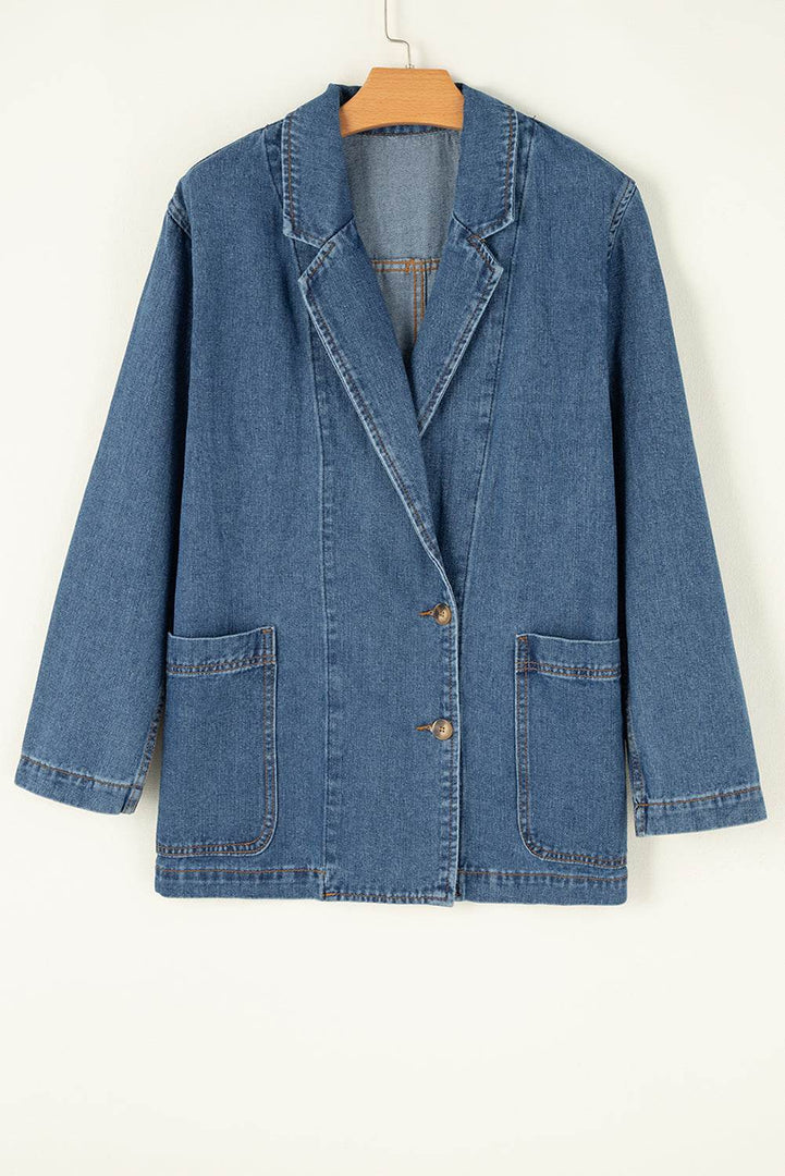 Black Side Pockets Lapel Collar Denim Jacket - Fashion Queen -  21