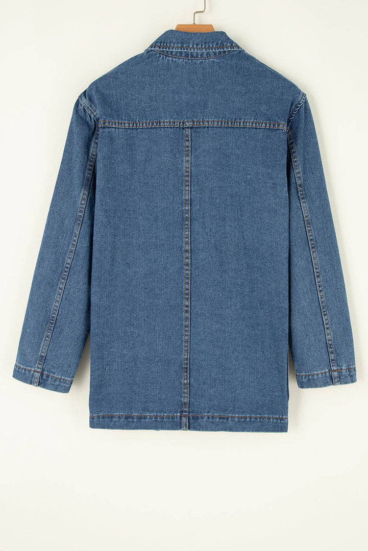 Black Side Pockets Lapel Collar Denim Jacket - Fashion Queen -  22