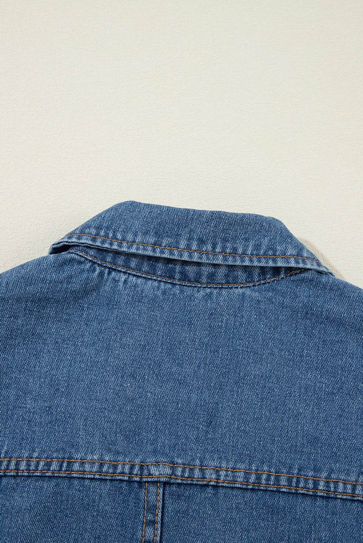 Black Side Pockets Lapel Collar Denim Jacket - Fashion Queen -  24