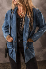 Load image into Gallery viewer, Black Side Pockets Lapel Collar Denim Jacket - Fashion Queen -  4
