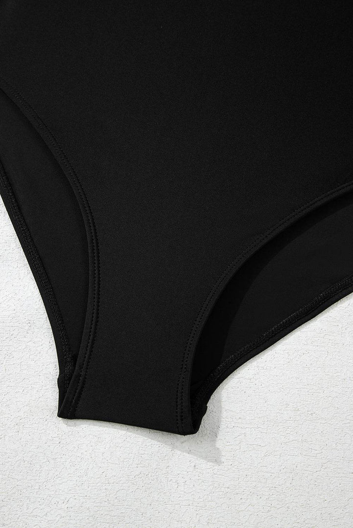 Black Side Tied Waist Square Neck Adjustable Straps A-line One Piece Swim Dress - Fashion Queen -  18